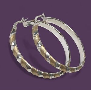 Silver Gold 1.25" Hoop Two Tone Earrings Italy